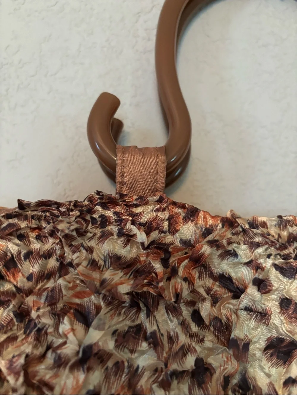 Brown Textured Cloth Tote Bag with Brown Lucite Handles - Picture 12 of 13